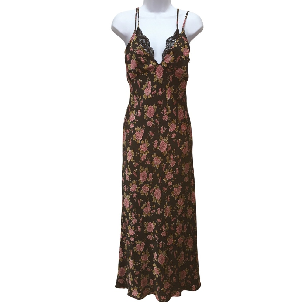 Zara Floral Lace Trim Babydoll Slip Maxi Dress Women Small Black Whimsigoth